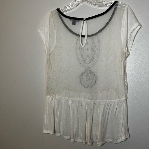 AEO Sheer See-through Blouse Peplum White & Black Medium - Picture 4 of 9